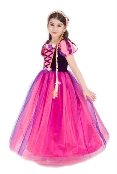 Prenses Rapunzel Çocuk Elbise Kostümü Mor PS-37